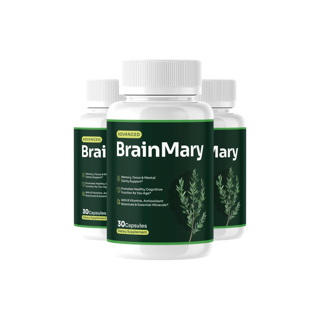 Three bottles of BrainMary dietary supplement